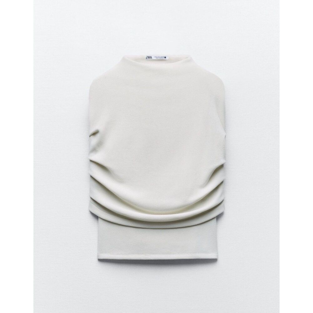 ZARA Soft Draped Top Ivory, Ruching, Sz M